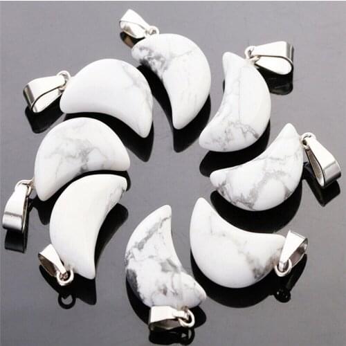 Yingwu 30pcs Lot Natural White Turquoise Pendant Stone Moon Shaped Pendants For Necklace Making Wholesale