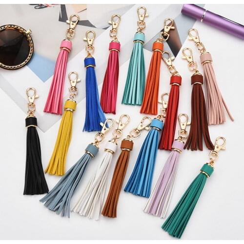 Plain PU Leather Tassel Keychain Gold Color Snap Hook Cute Long Leather Keychain High Quality Boutique Jewelry Bag Accessories