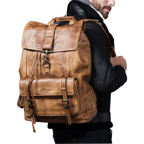 Luxury Cow Leather Large Capacity Backpack Travel Bag Mens Casual Minimalist Computer Bag Full Grain Leather