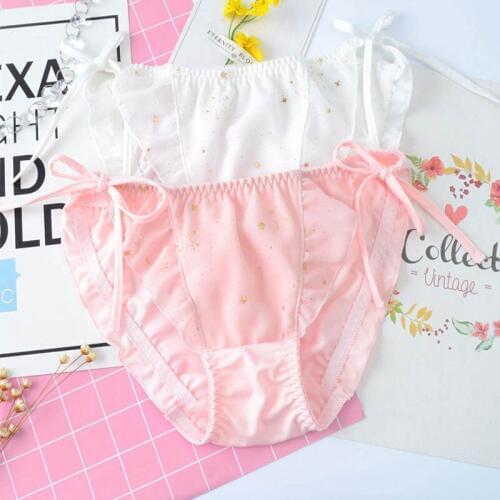 Sexy Lacing Hot Stamping Star Women Panties Low Waist Ruffle Cute Lovely Sweety Style Female Underwear Milk Silk Princess Breifs