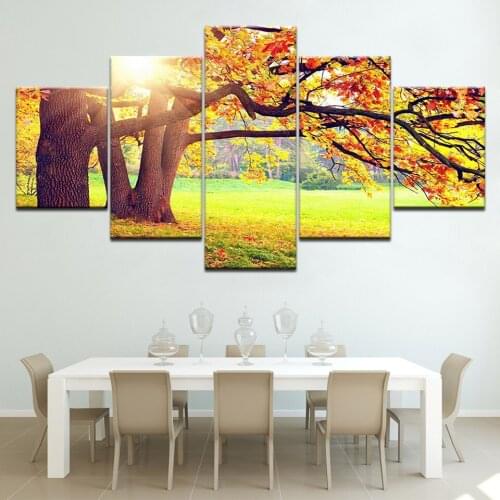 Framed 5 Panels Modern Sunset Red Trees HD Picture Canvas Print Painting Wall Art For Wall Decor Home Decoration Artwork