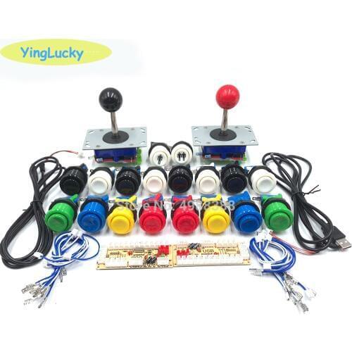 Yinglucky 2 Players Arcade DIY Kit Zero Delay USB Encoder American Style Joystick 28mm Push Button PC Mame Raspberry pi 1 2 3