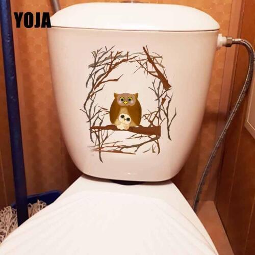YOJA 18.6X22.8CM Lovely Owl Hand Painted Design Toilet Decal Wall Sticker Mural Bathroom Home Decor T5-0601