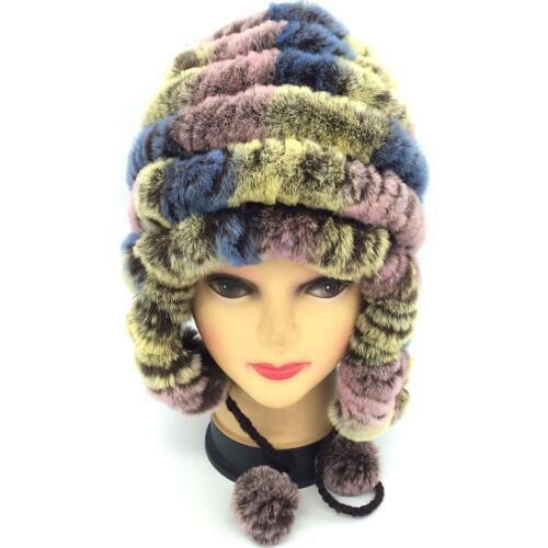 Natural rex rabbit fur hats 7 colorful women autumn winter fur caps gray black hats of earflap warm H111