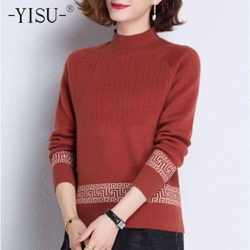 YISU 2020 Winter Women Sweater Solid color Half turtleneck Casual Jumper Thicken Knitted pullover Warm Winter top