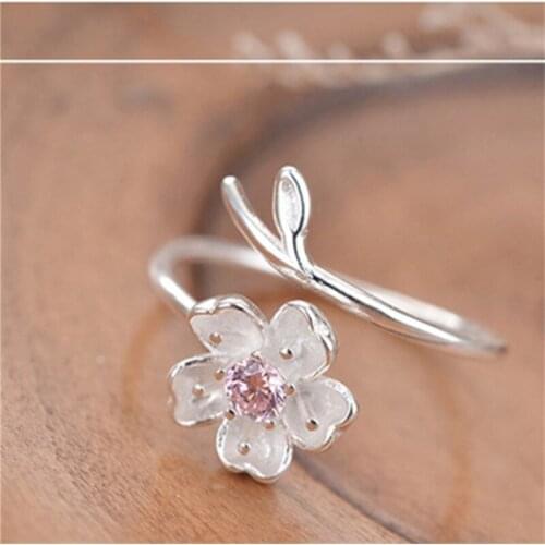 Sakura Princess Rings Elegant Sakura Branches Shell Flowers Open Ring Charming Cherry Blossom Adjustable Rings WomenS Jewelry