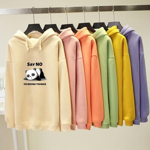 Winter Hoody Ladies Oversize Kawaii Say No To Doing Thing Letter Panda Graphic Sweatshirt Long Sleeve Harajuku Women Hoodie Coat
