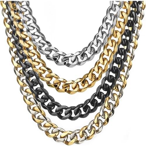 13/15mm Polished Stainless Steel Silver Color/Golden/Black/Silver Color&Gold Cuban Curb Chain Mens Necklace Or Bracelet Jewelry