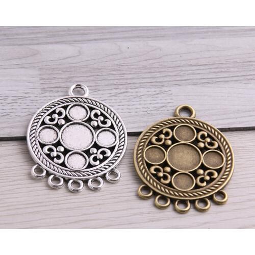 SWEET BELL 8pcs 32*41mm Two Color Zinc Alloy Necklace Charm Jewelry DIY Hollow Simple Round Connector Pendant Necklace