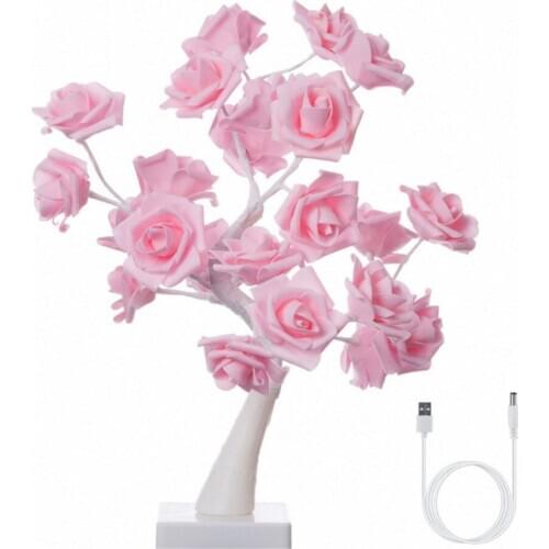 24LED Rose Flower Tree Light Romance Night Light USB 3AA 45CM Table Desk Lamp Parties,Xmas,Wedding Lighting Decors W/ Timer