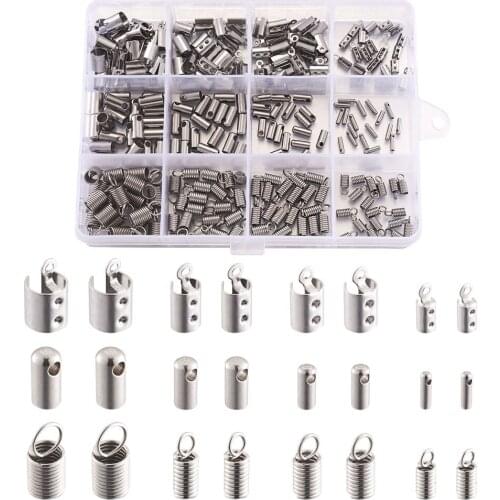 240pcs Stainless Steel Cord Ends Caps Coil Folding Crimp Cord Ends String Ribbon Leather Clip Connector For DIY Jewelry Making