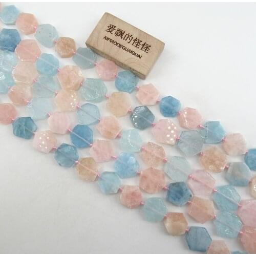 APDGG Natural Beryl Blue Aquamarine Pink Morgonite Beads Geometric Octagon Cut Focal Beads 17" Strand Jewelry Making DIY