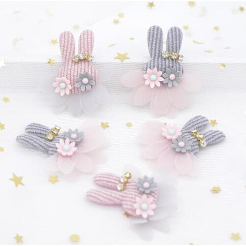 10Pcs Plush Rabbit Flower Rhinestone Applique for DIY Clothes Hat Headwear Patch Sewing Crafts Gloves Leggings Socks Decor H85
