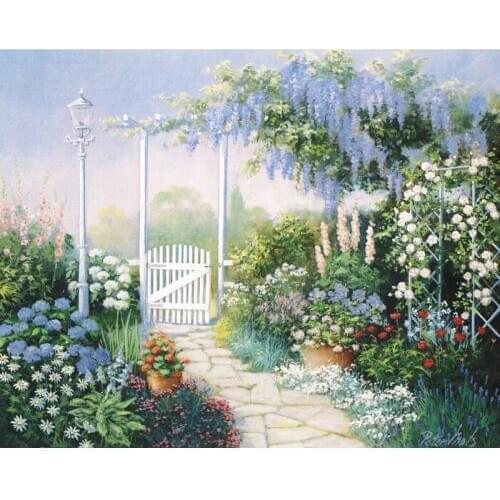 Free shipping Mediterranean sea green leavers white flower house oil painting canvas printings on canvas art decoration picture