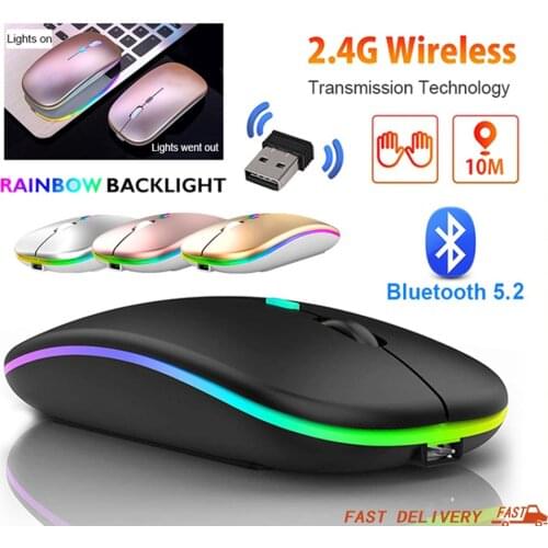 Wireless Mouse Bluetooth Rechargeable Mouse Ultra-thin Silent LED Colorful Backlit Gaming Mouse For iPad Computer Laptop PC