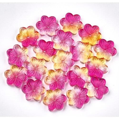 Pandahall 50pcs Painted Flower Glass Beads for Jewelry Making Bracelet Necklace DIY Colorful Red 15x13.5x3.5mm Hole 1mm