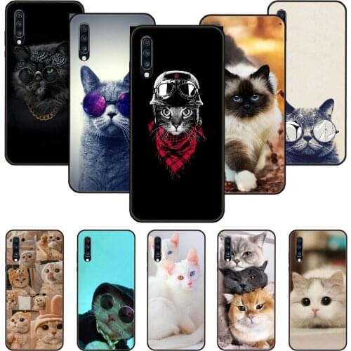 Phone Case For Samsung Galaxy A 50 51 71 70 7 5 10 20 30 40 41 21 S E Black Cover Hoesjes Tpu Coque Fashion Adorable Cute Cat