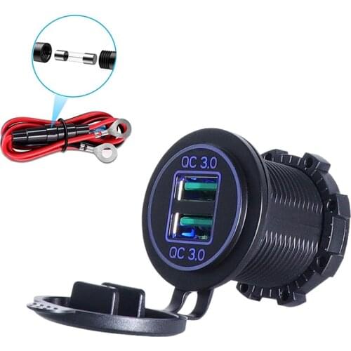 Dual QC3.0 USB Charger Socket, 36W Waterproof Quick Charge 3.0 Power Outlet Adapter for 12V/24V Car Boat Marine Motorcycle