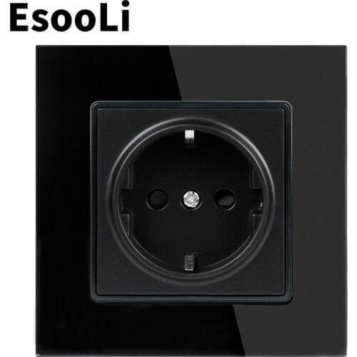 EsooLi Glass Panel Power Socket Wall Crystal Power Socket Plug Grounded, 16A EU Standard Electrical Outlet 86mm * 86mm