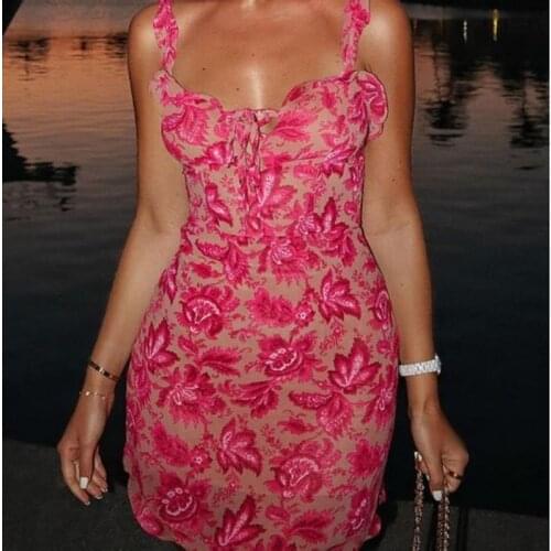 FUFUCAILLM Maple Leaf Strappy Summer Dress Women Sexy Slip Sleeveless Ruffled Stretchy Skinny Dress Suspender vestido de mujer