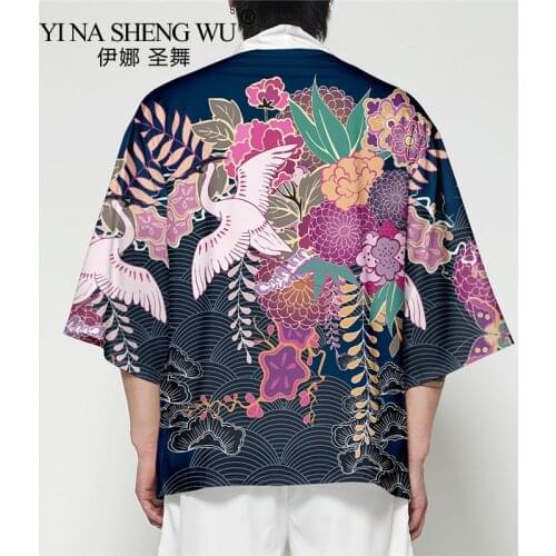 Kimono Cardigan Men Japanese Obi Male Cardigan Yukata Mens Haori Japanese Print Coat Traditional Japan Clothing Casual Top Coat