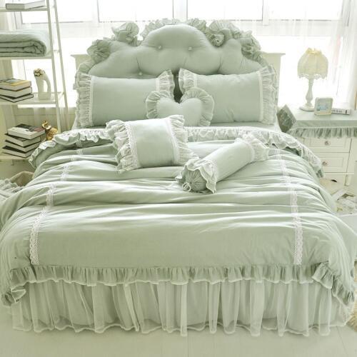 Home Textile Lace Princess Bedding Set Luxury 4/6pcs Ruffle Duvet cover Bed skirt Pillowcases Solid Bedspread Bed sheet Cotton