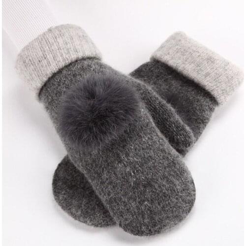Korean Women Plus Velvet Thicken Rabbit Fur Full Finger Cycling Warm Mitten Winter Wool Cashmere Knit Plush Driving Gloves G103