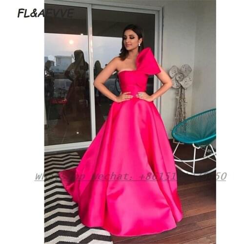 Red Evening Dress One Shoulder 2021 A Line Satin Floor Length Formal Evening Gown for Women