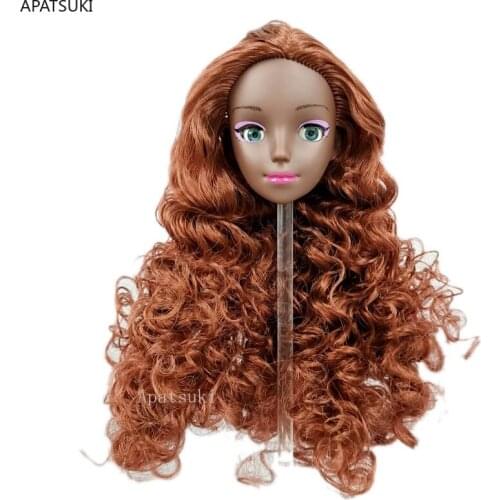 Red Wavy Hair Make Up Plastic Black Head for 11.5" Doll Heads for 1/6 BJD Dollhouse DIY Accessories Toys for Children
