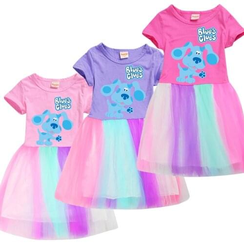 Blues Clues Toddler Girl Summer Dress Clothes 2021 Dresses for Teenage Girls Elegent Kids Vestidos Cortos Princess Pink Dress