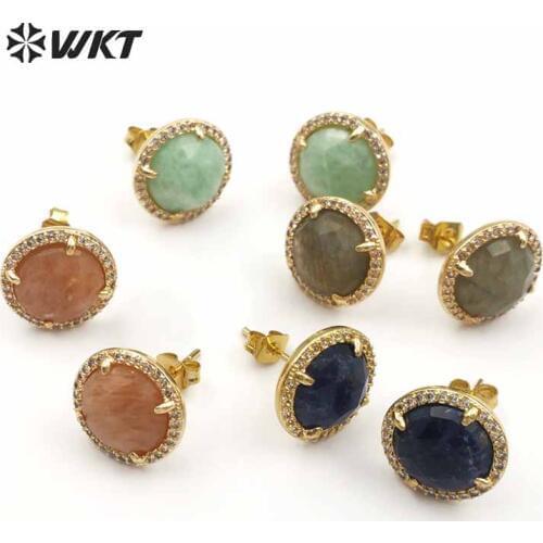 ME054 WKT Wholesale High Quality Fashion CZ Pave with Sparkly Exquisite Beautiful Stone Faceted Round Shape for women Studs