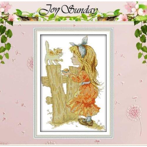 The Girl Feeding The Animals Cross Stitch 11CT 14CT Cross Stitch Set Wholesale DIY Cross-stitch Kit Embroidery Needlework