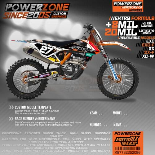 PowerZone Custom Team Graphics Backgrounds Decals 3M Stickers Kit For KTM SX SXF MX EXC XCW Enduro 125cc to 500cc 2016-2019 086