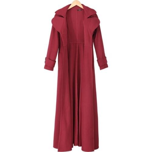 New Woolen Thench Coat Womens Autumn Winter Womens High-necked Woolen Coat Ladies 2020 New Waist Long Windbreaker Q96