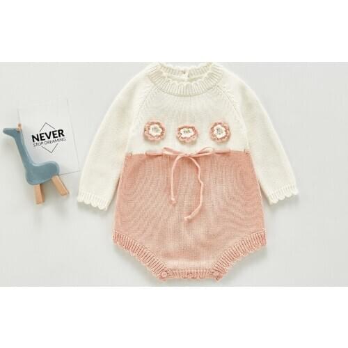 0-24M Newborn Kid Baby Girl Clothes Knitted Bodysuit Elegant Long Sleeve Floral Warm Sweater Cute Sweet New born Winter Outfit