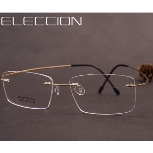 ELECCION Pure Titanium Glasses Frame Men New Glasses Prescription Rimless Square EYEGLASSES Myopia Optical Eyewear 54-18-140