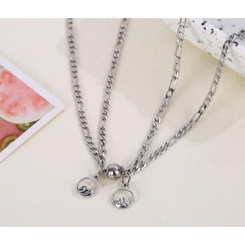 Stainless Steel Necklace Couple Match Magnetic Sets Friends Students Relationship Adjustable Men Chain Hand Made Jewelery