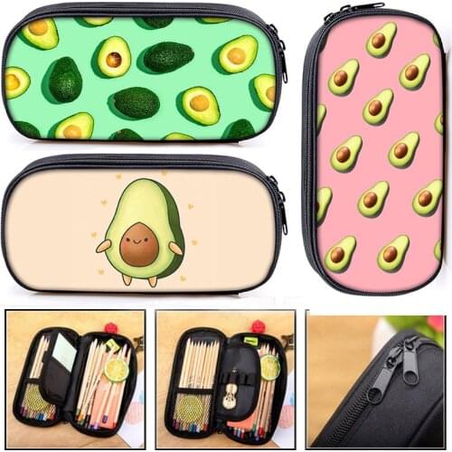 Avocado Print Pencil Bag Boys Girls Study Stationery Box Pencil Case Cartoon Fruit Woman Cosmetic Bags Storage Bag Gift
