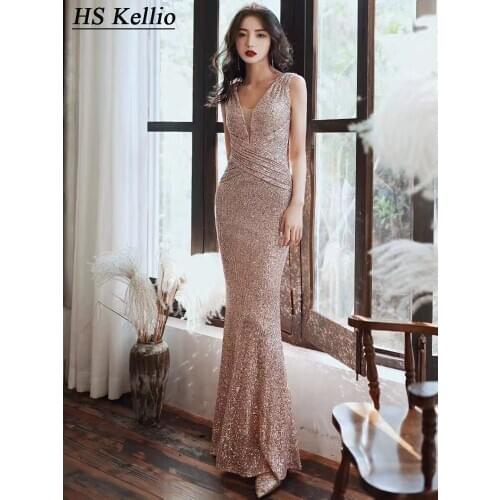 Mother-of-the-Bride-Dress Gold Color Double Vneck Mermaid Mother Formal Party Dresses 2020