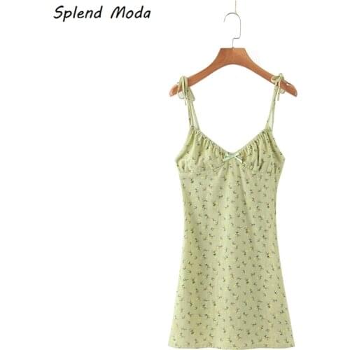 New Casual Chic Floral Print Sling Mini Dress Women Holiday Bow V-neck Dress Summer Sexy Backless Dresses Female Vestidos