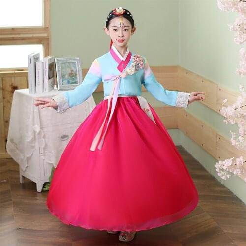 Korean Traditional Costumes Children Asian Minority Court Princess Stage Performance Dress Korean Palace Wedding Outfit