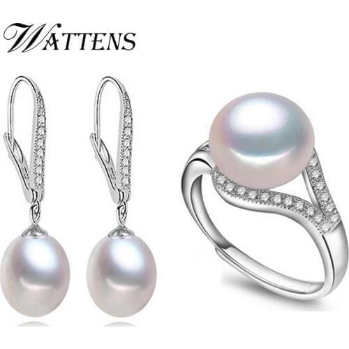 WATTENS Jewelry Sets ,natural Freshwater pearl jewelry set for women gift,pearl long earrings and ring wedding party jewelry