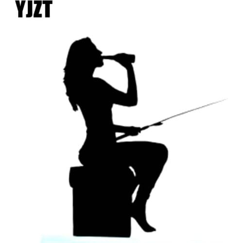 YJZT 10.5cm*14cm Funny FISHING Girl Vinyl Car Sticker Decals Black Silver Car-styling C11-0149