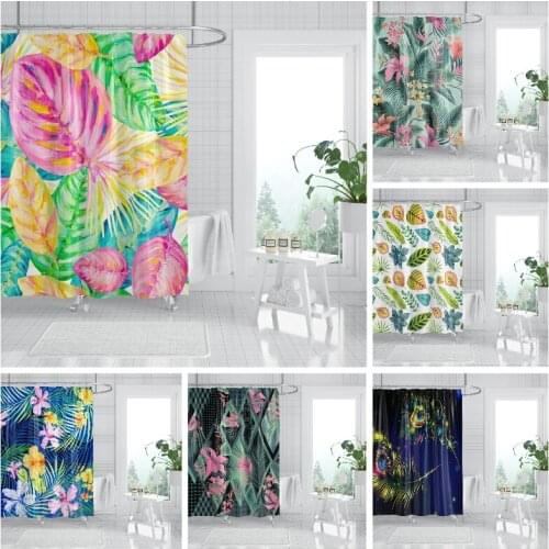 Colorful Leaves Shower Curtain Tropical Plant Print Polyester Waterproof Partition Curtain For Bathroom Deco Hanging r Curtain