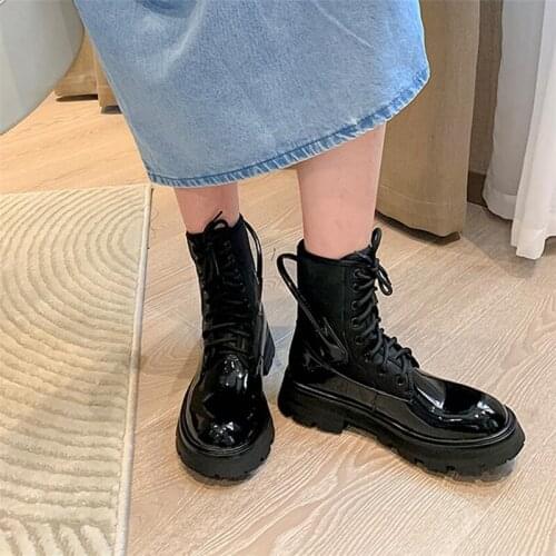 COOTELILI Women Boots Shoes Womens Boots 2021 New Fashion Woman Boots 4cm Heel Lace Up Shoes Woman Green Size 35-39