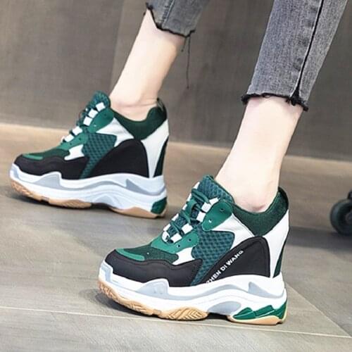 Spring Autumn New Height Increasing Wedges Platform Mixed Colors Mesh Genuine Leather Women Casual Sneakers Shoes 20210426