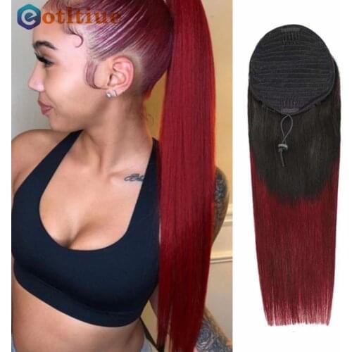 MIRONICA Ponytail Hair Extensions Human Hair With Clip In Drawstring Ponytail Straight Ombre Color Remy Hair Pony Tail For Women