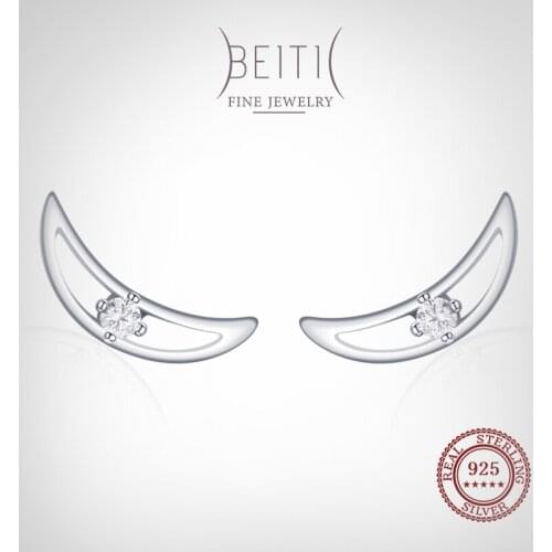 Beitil Top Quality Real 925 Sterling Silver Simple Moon Stud Earrings For Women Simple Design Fine Hypoallergenic Jewelry
