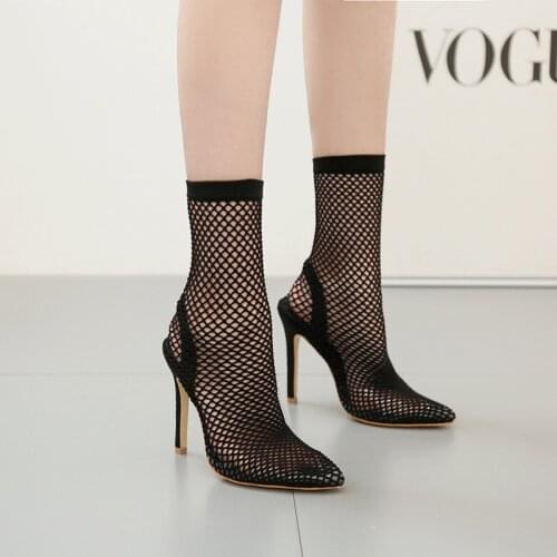Woman Stiletto Mesh Sandal Boot Yellow Shoes Sexy Thin Heel High Fashion Sandal for Woman Free Ship Black