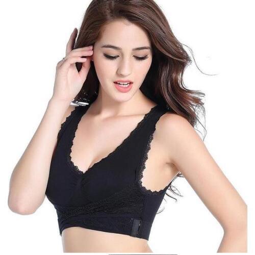 Violet new women Lace vest for padded seamless breathable shakeproof push up top bras contracted style Front buckle bra black